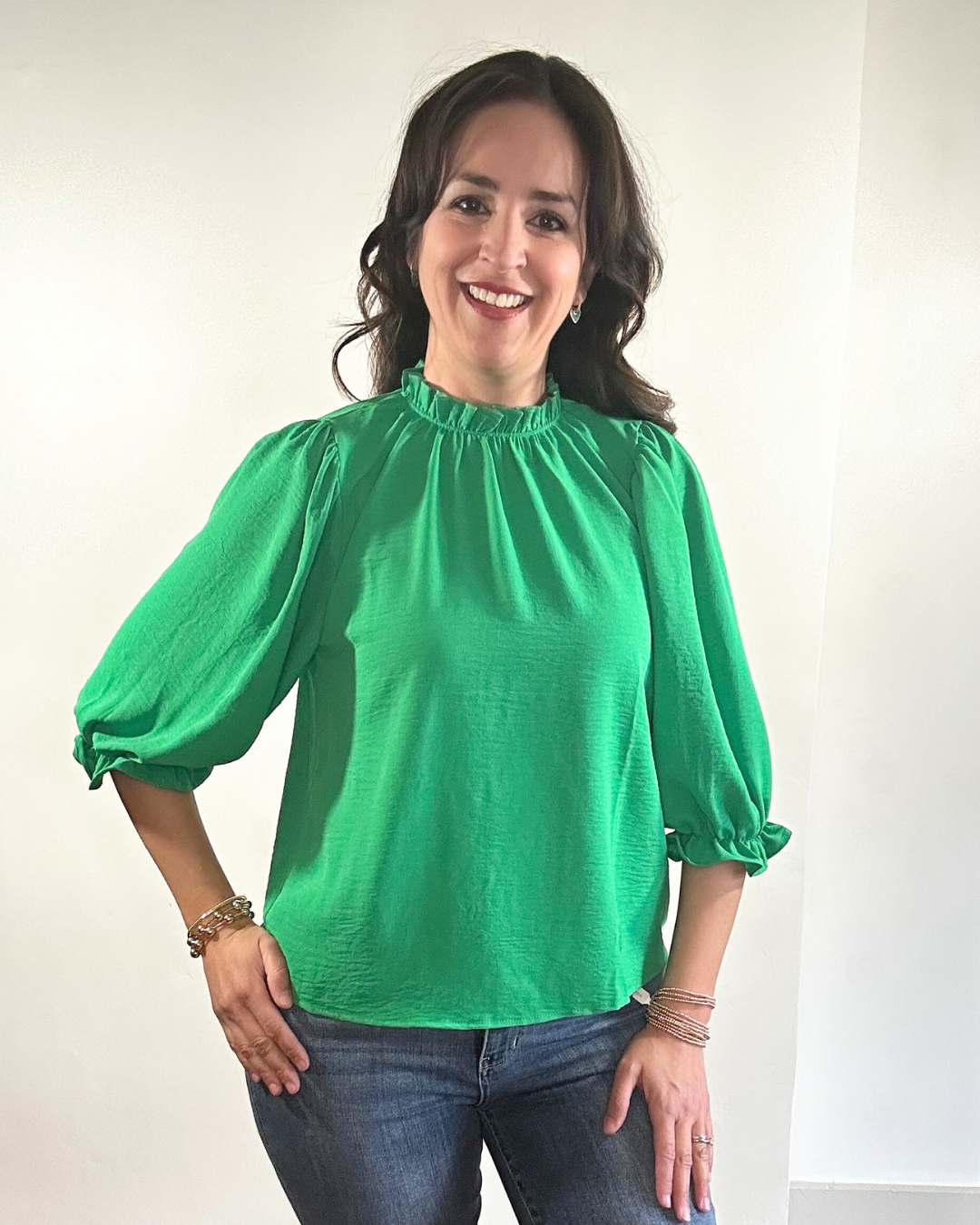Patricia 3/4 Sleeve Top | Kelly Green