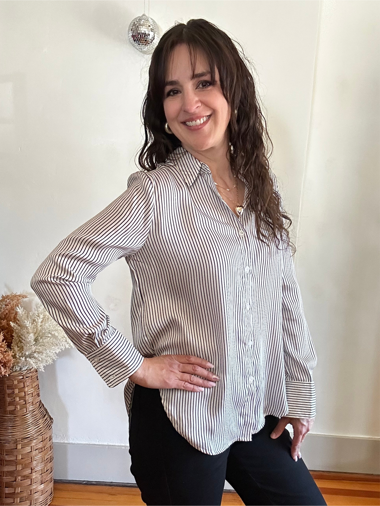 Black Pinstripe Button Down | Ivory