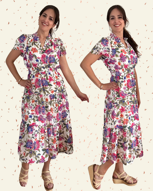 Viviana Midi Tee Dress | Navy + Pink