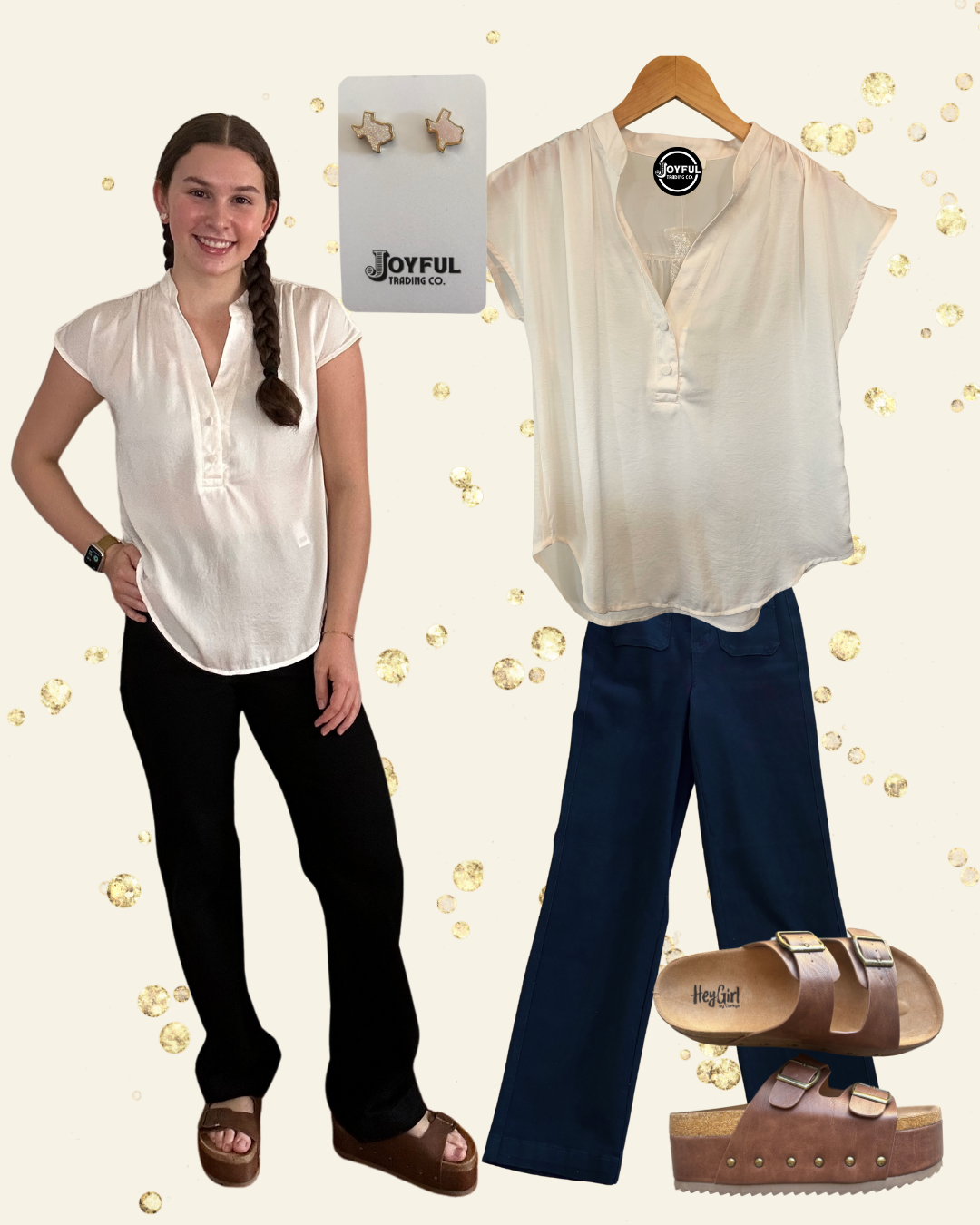 V-Neck with Delicate Buttons | Champagne