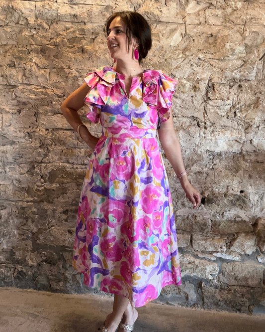 Petals Midi Dress | Pink + Multi