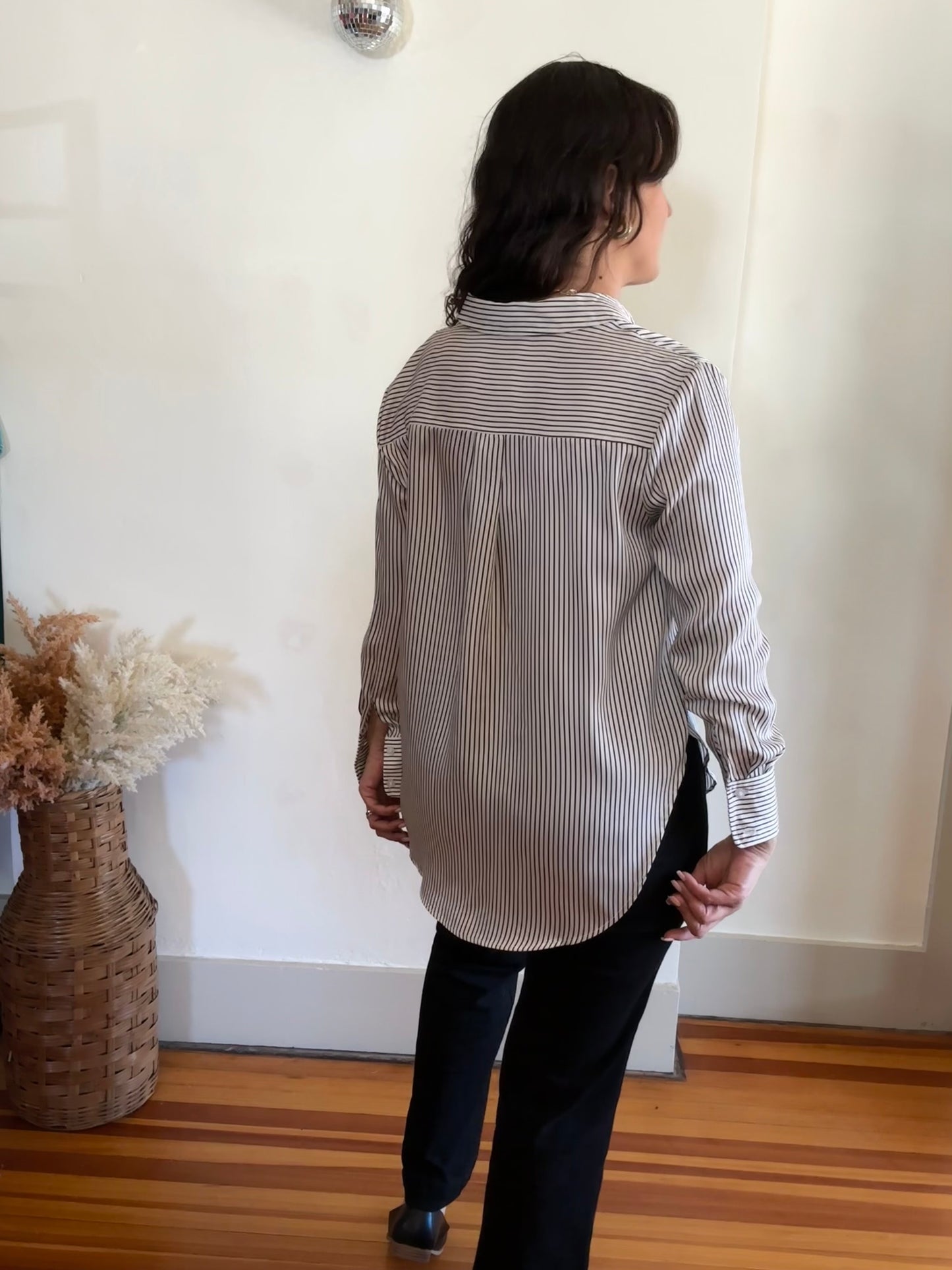 Black Pinstripe Button Down | Ivory