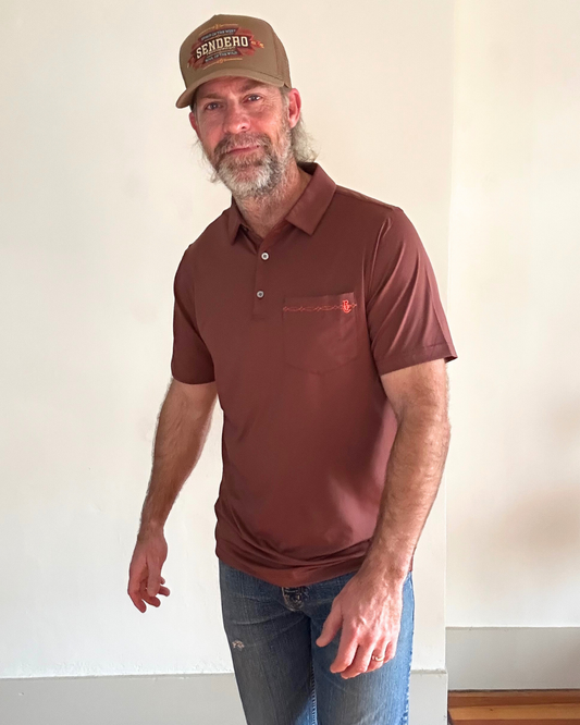 Raised by Coyotes | Bootstitch Pocket Polo| Texas Maroon