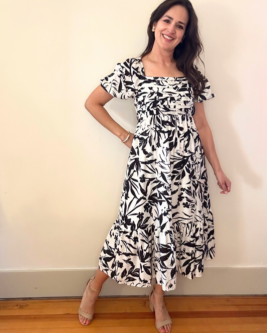 Bethany Midi Dress | Black + Cream