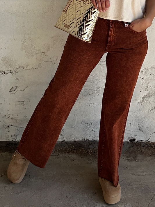 High Waist Garment Dyed Raw Hem Retro Wide | Pumpkin Spice