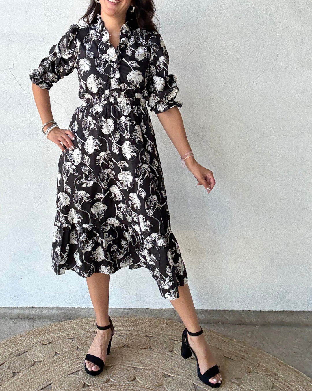 Paola Midi Dress | Black + White