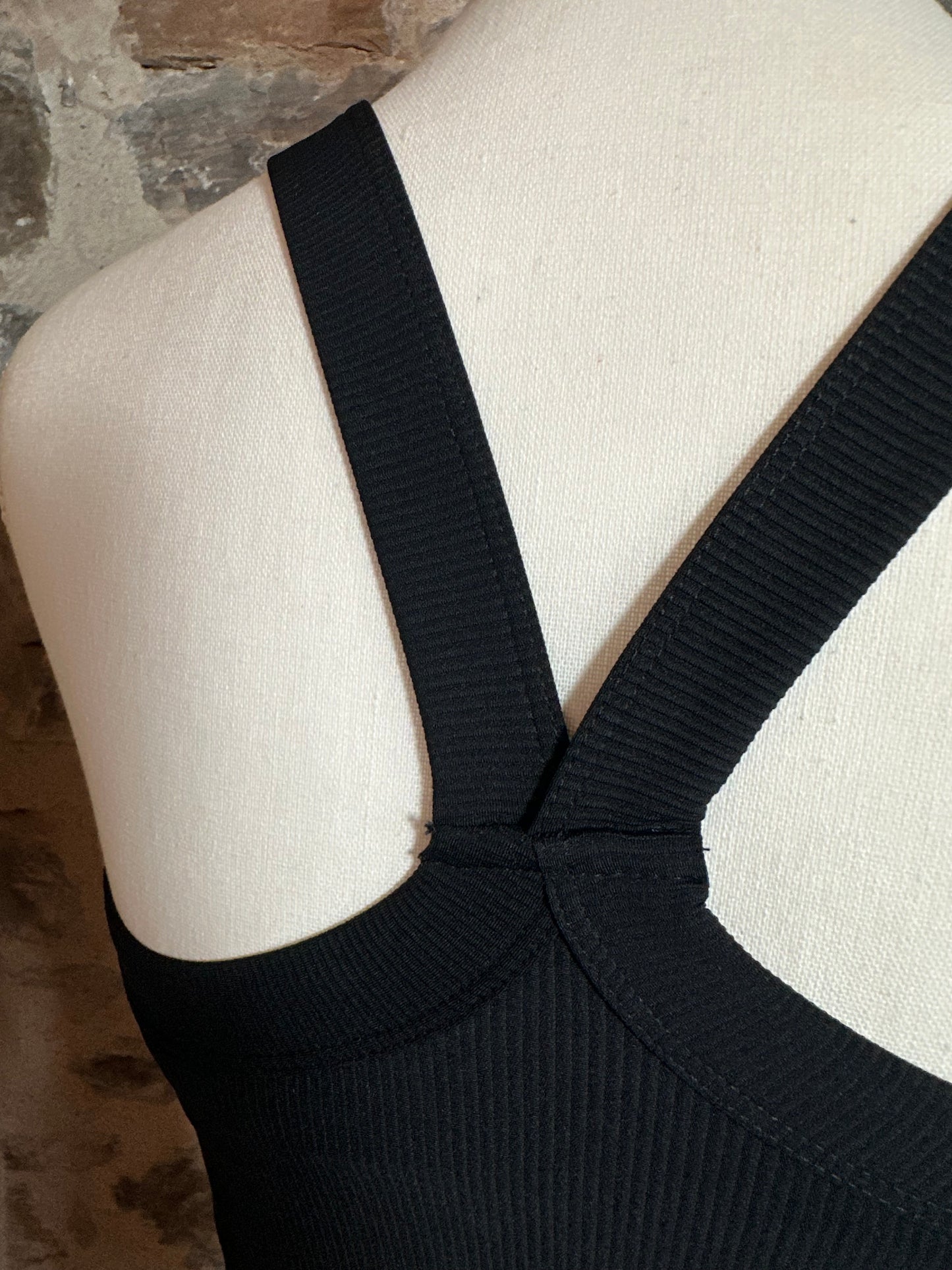 Nylon Ribbed Racerback Tank / Sports Bra | Black