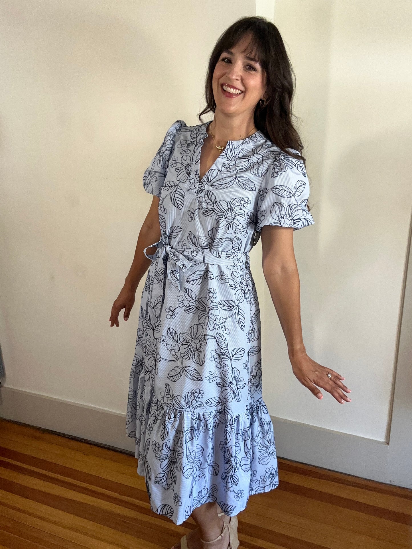 Embroidered Garden Midi Dress | Blue