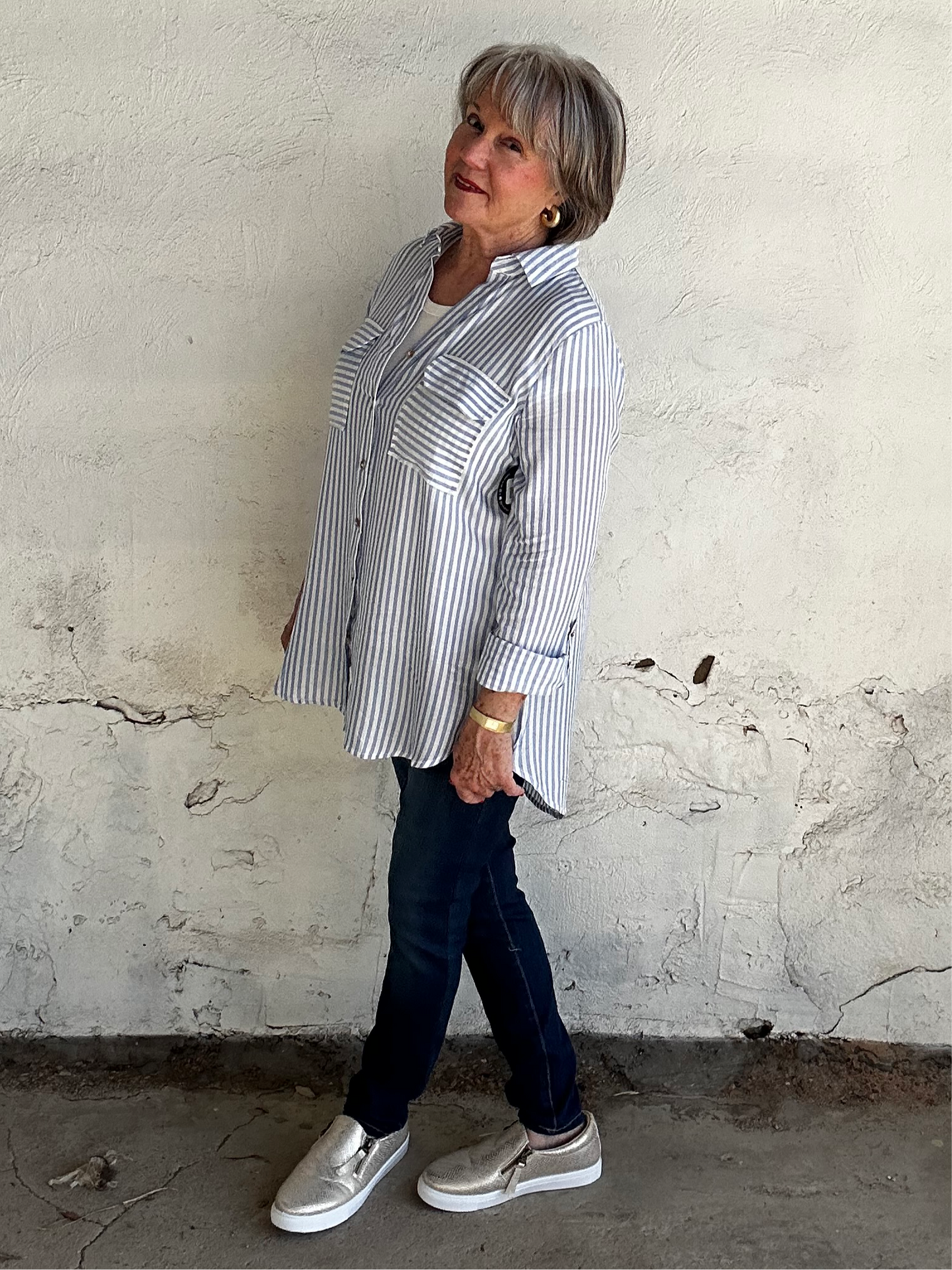 Striped Lightweight Button Down | Blue