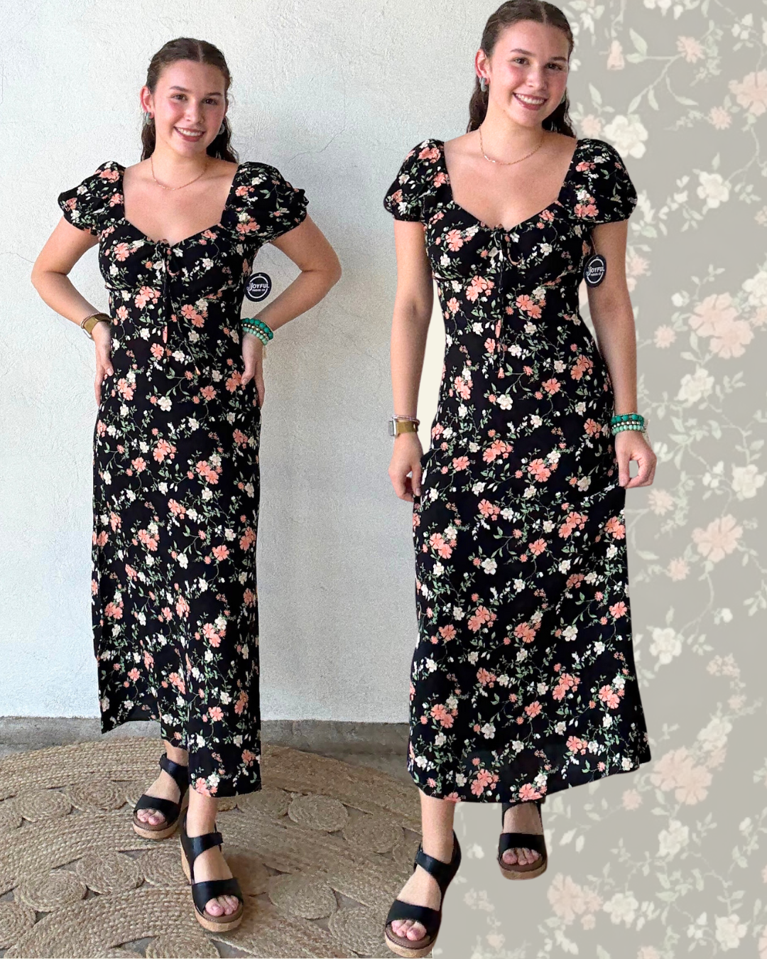 Front Tie Midi Dress | Black + Floral