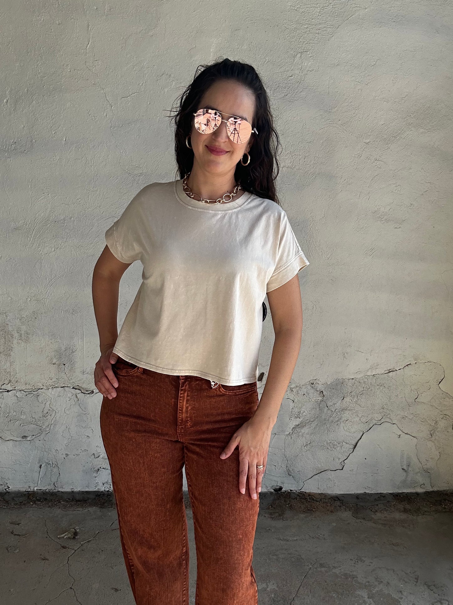 High Waist Garment Dyed Raw Hem Retro Wide | Pumpkin Spice