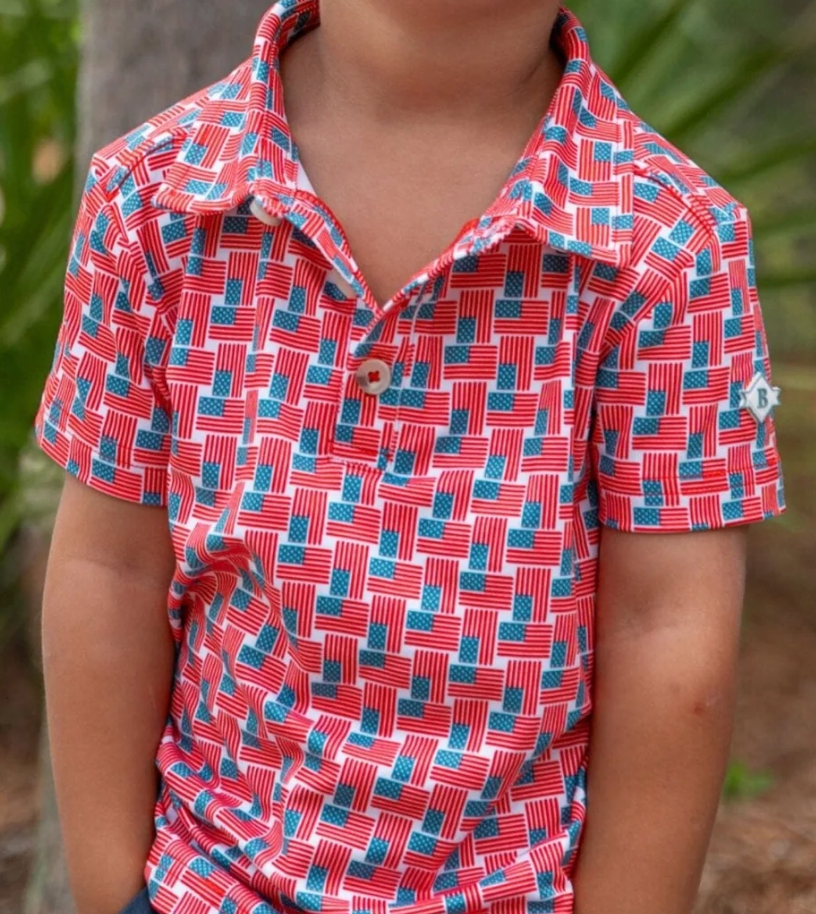 Burlebo | YOUTH Polo | American Flags Print