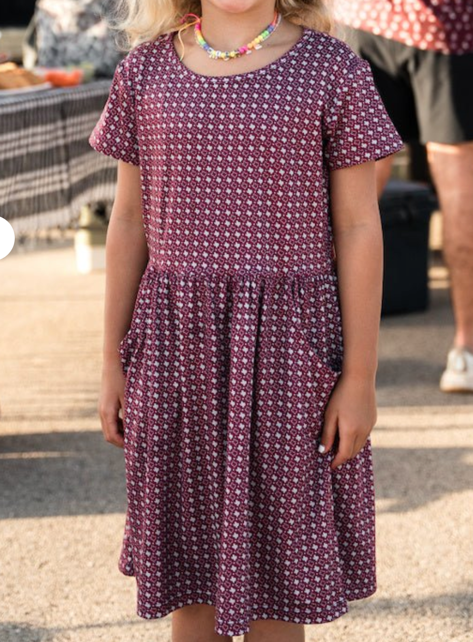 Girls Texas Dress | Maroon + Grey