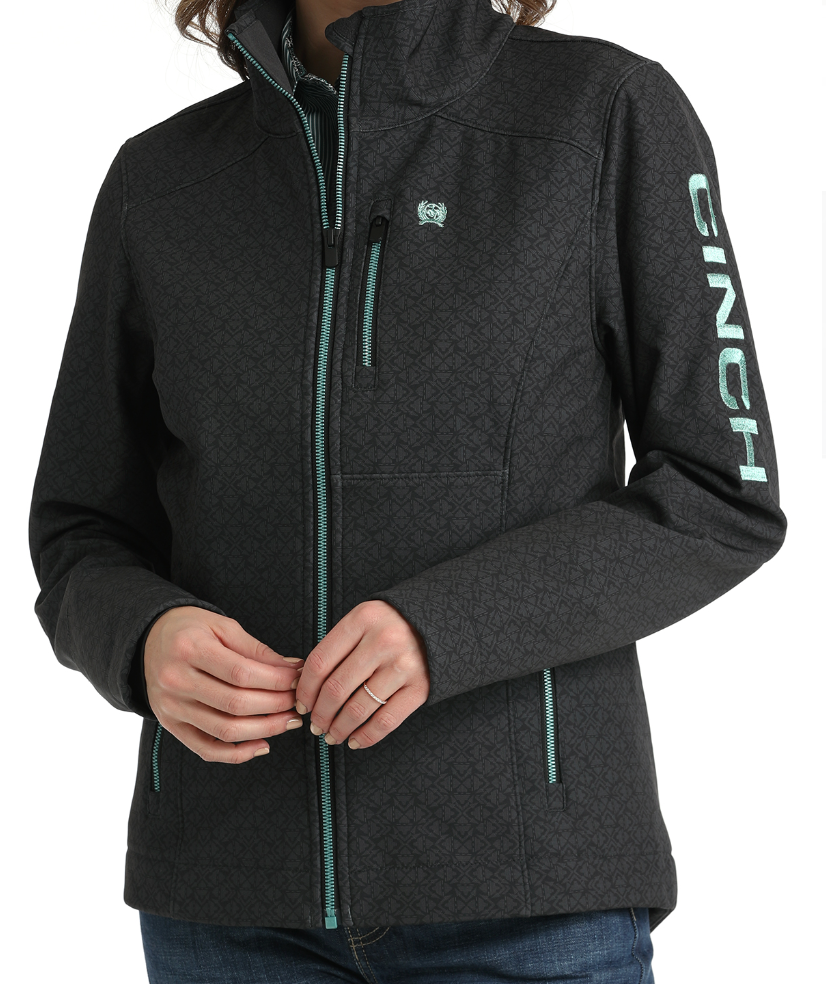 CINCH | Women's Bonded Conceal & Carry Jacket | Printed Black + Turquoise Detail