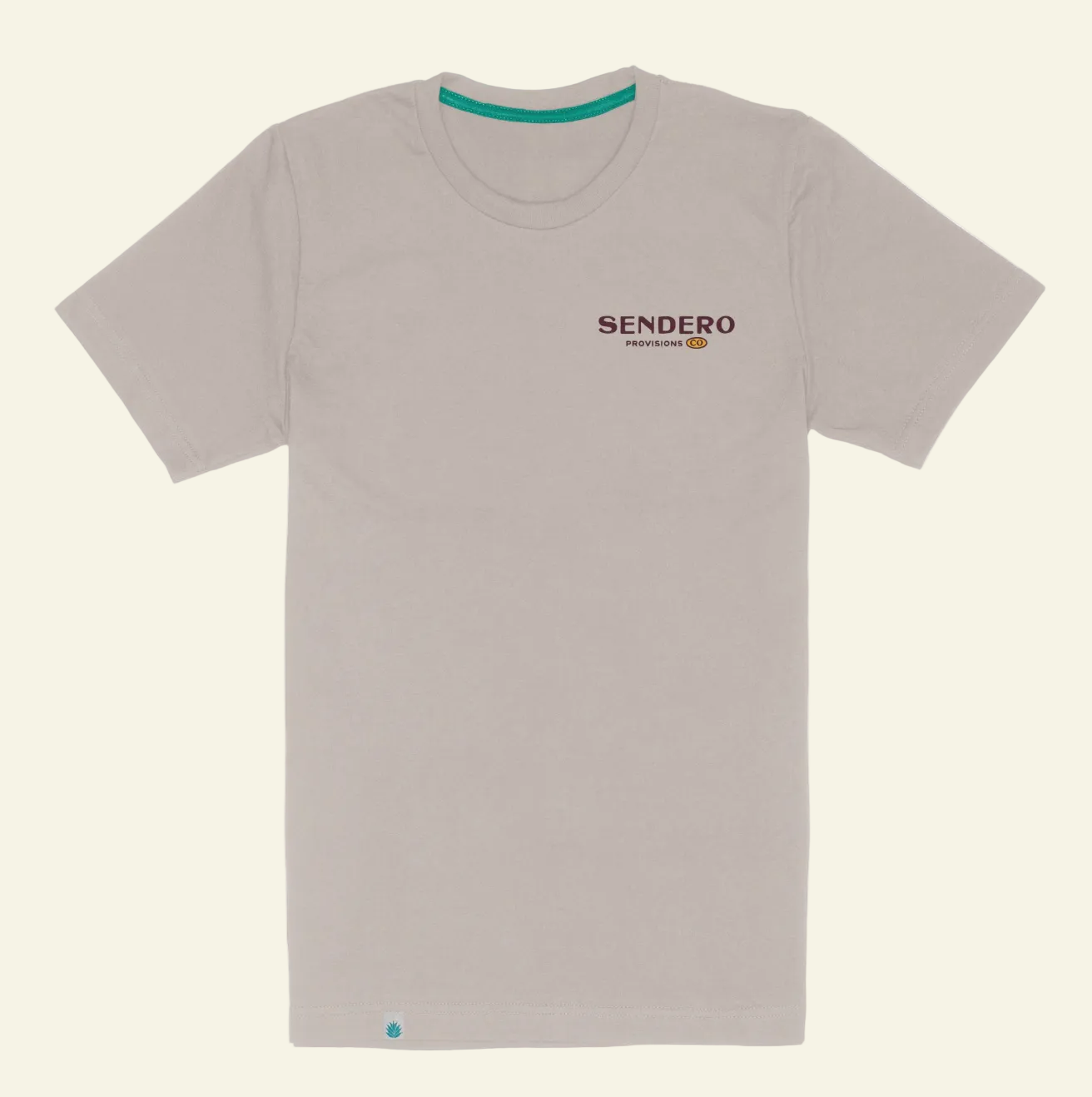 Light gray t-shirt with text on a white background