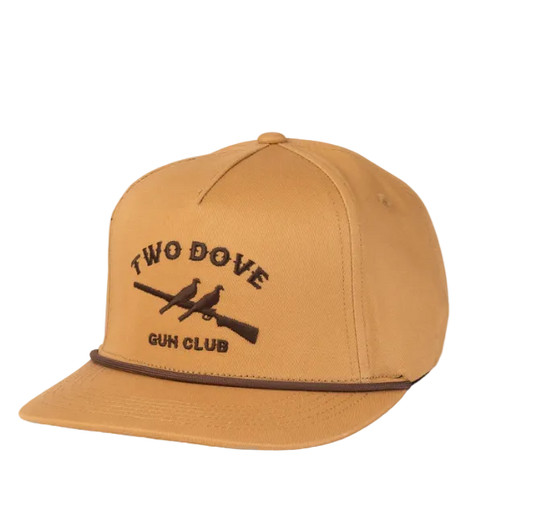 Brown cap with 'Two Dove Gun Club' logo on a white background