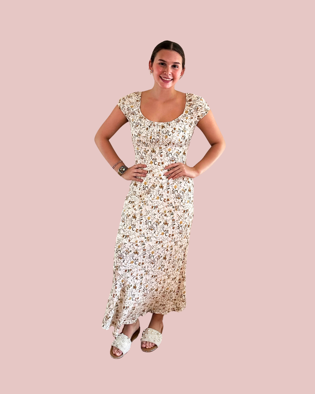 Scoop Neck Midi Dress | Cream + Floral