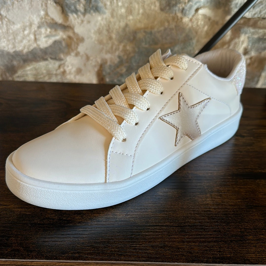 Honey Star Sneaker | Ivory/White Glitter