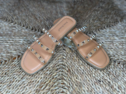 Jeweled Flat Sandal | Nude