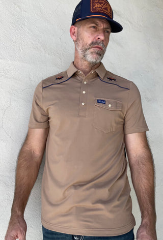 Burlebo | Pearl Snap Performance Polo | Khaki - Buffalo
