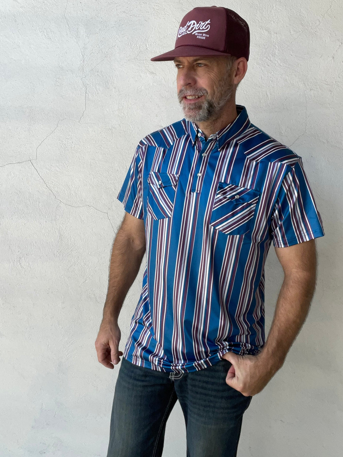 Red Dirt Hat Co. | Short Sleeve Polo | Blue Striped