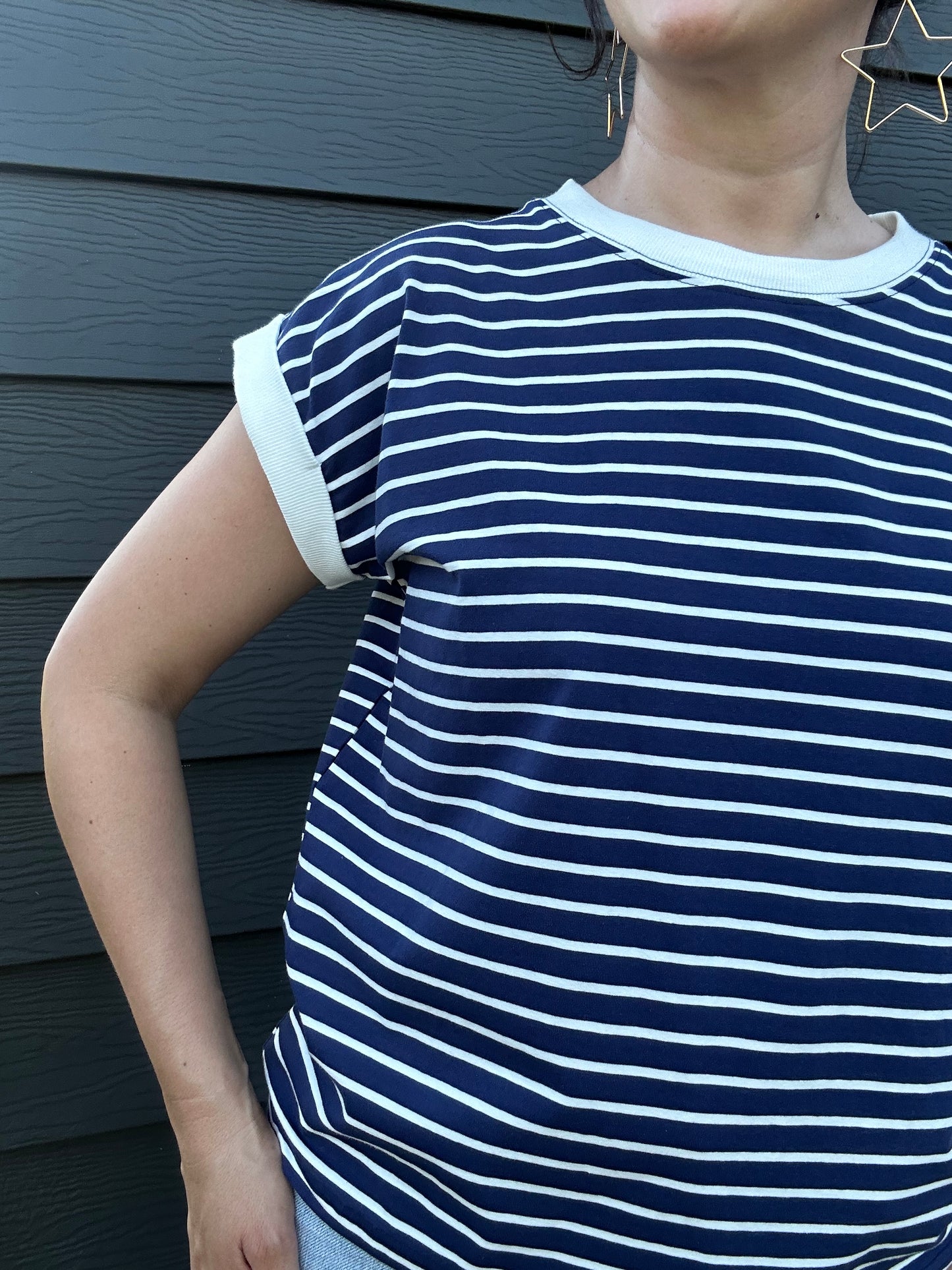 Spaced Stripe Tee w/ Contrast Trim | Navy + White
