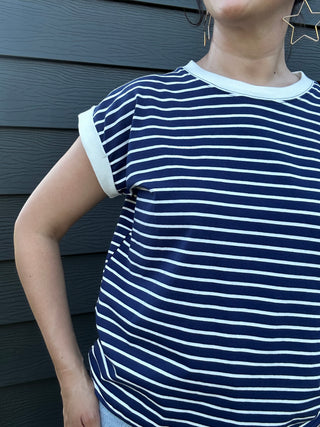 Spaced Stripe Tee w/ Contrast Trim | Navy + White