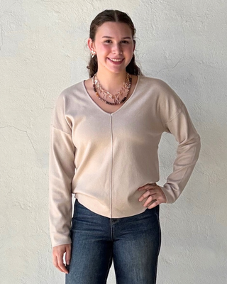 Monique V-Neck Front Seam Sweater | Oatmeal