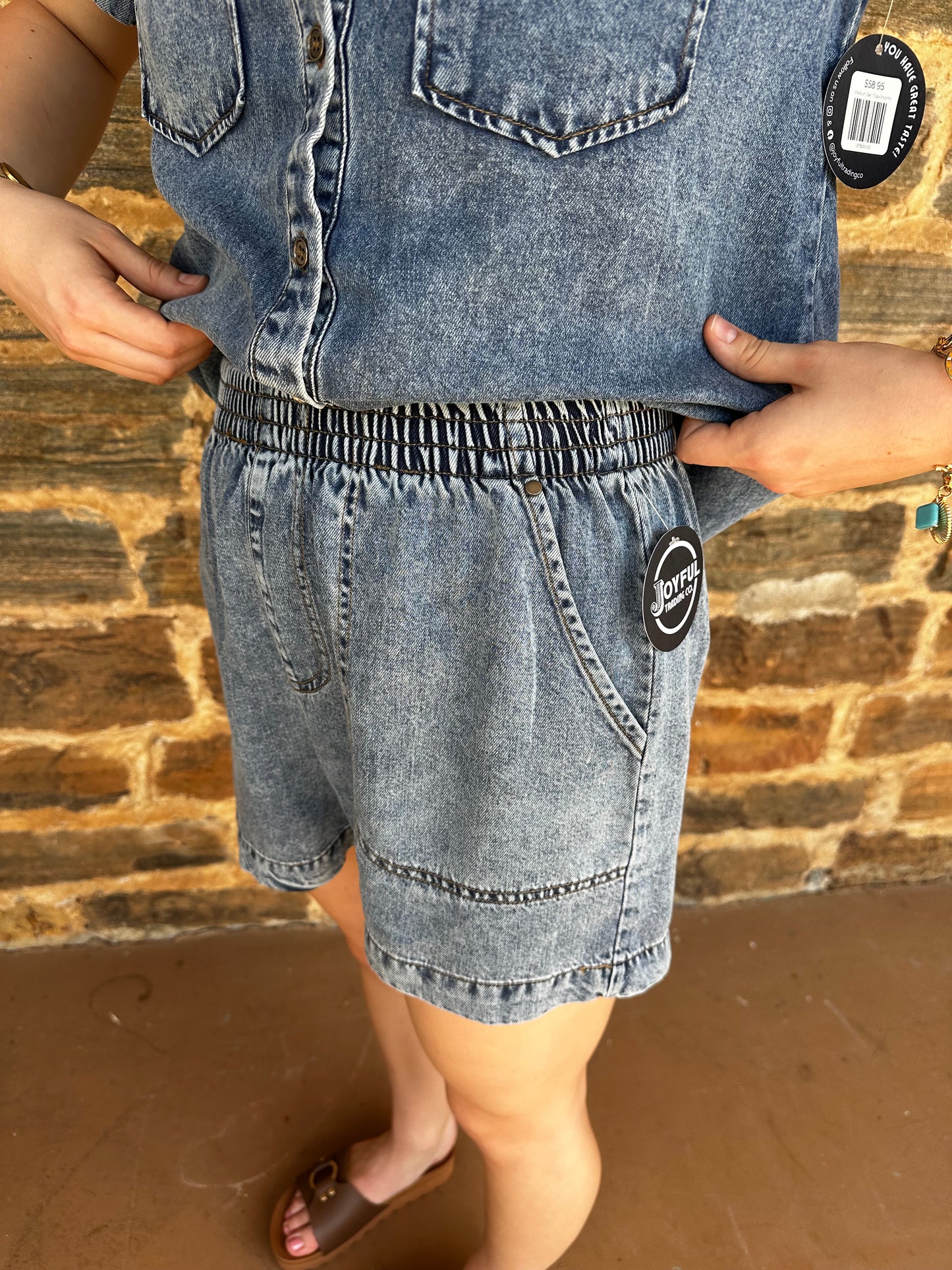 Denim Set | Short Sleeve Top + Shorts | Chambray