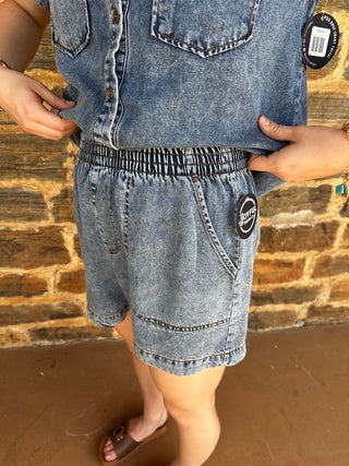 Denim Set | Short Sleeve Top + Shorts | Chambray