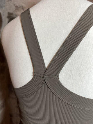 Nylon Ribbed Racerback Tank / Sports Bra | Brown