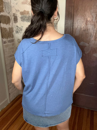 Slub Oversized Short Sleeve Top | Slate Blue