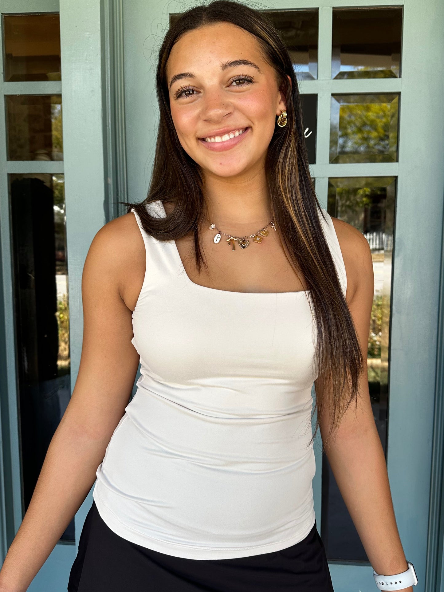 Butter Soft Square Neckline Sleeveless Top | Pearl White