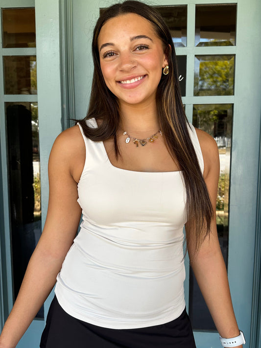 Butter Soft Square Neckline Sleeveless Top | Pearl White