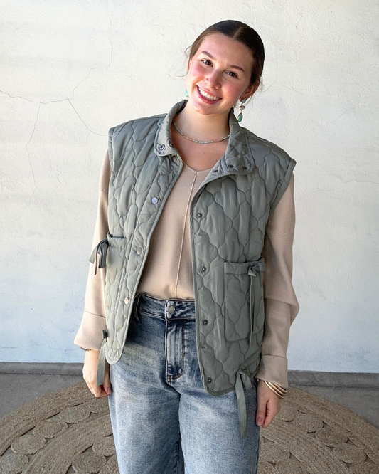 Rachel Quilted Puffer Vest | Dusty Sage