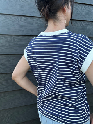 Spaced Stripe Tee w/ Contrast Trim | Navy + White