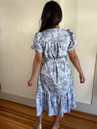 Embroidered Garden Midi Dress | Blue