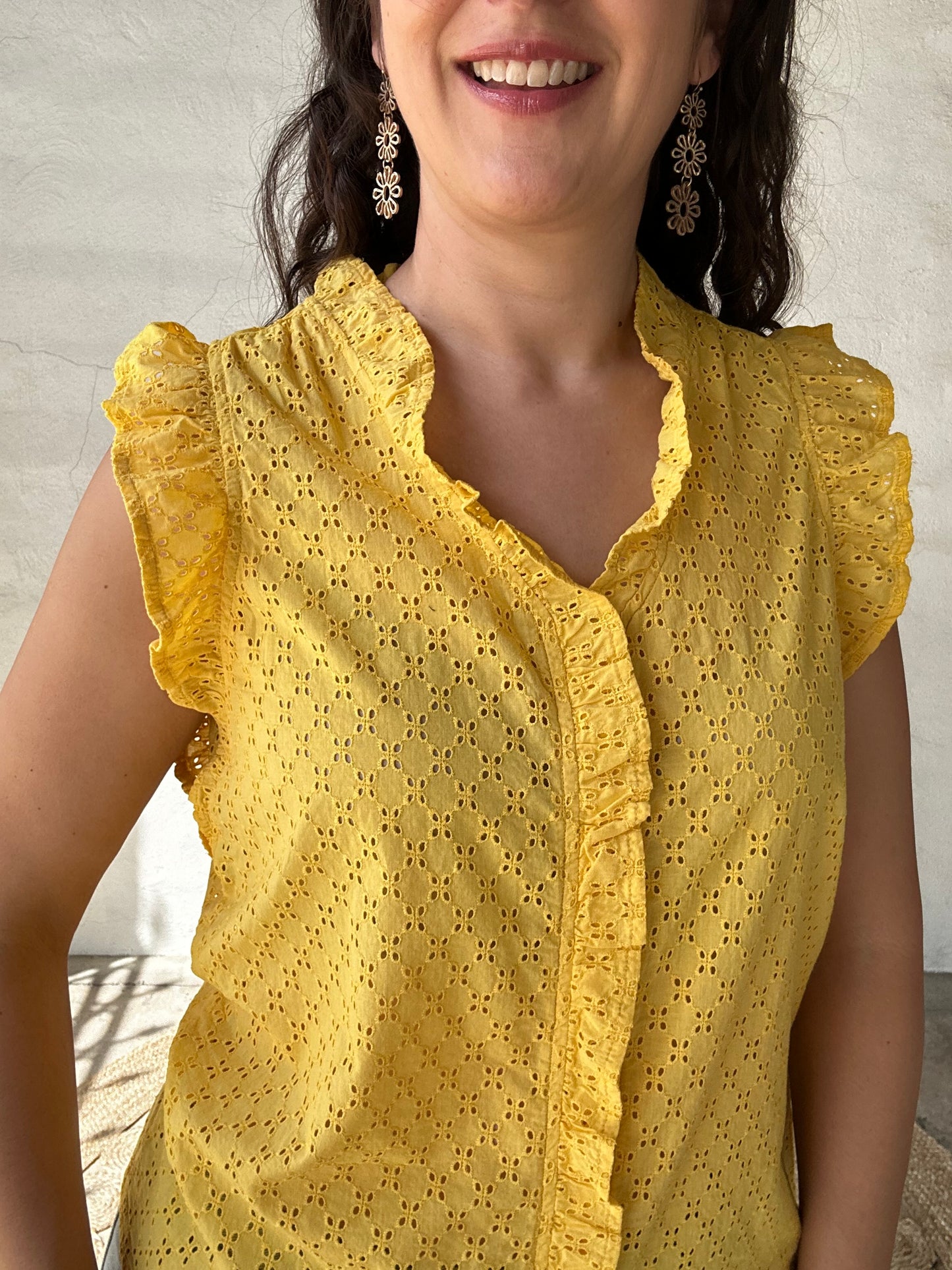 Sunshine Eyelet Ruffle Top | Yellow