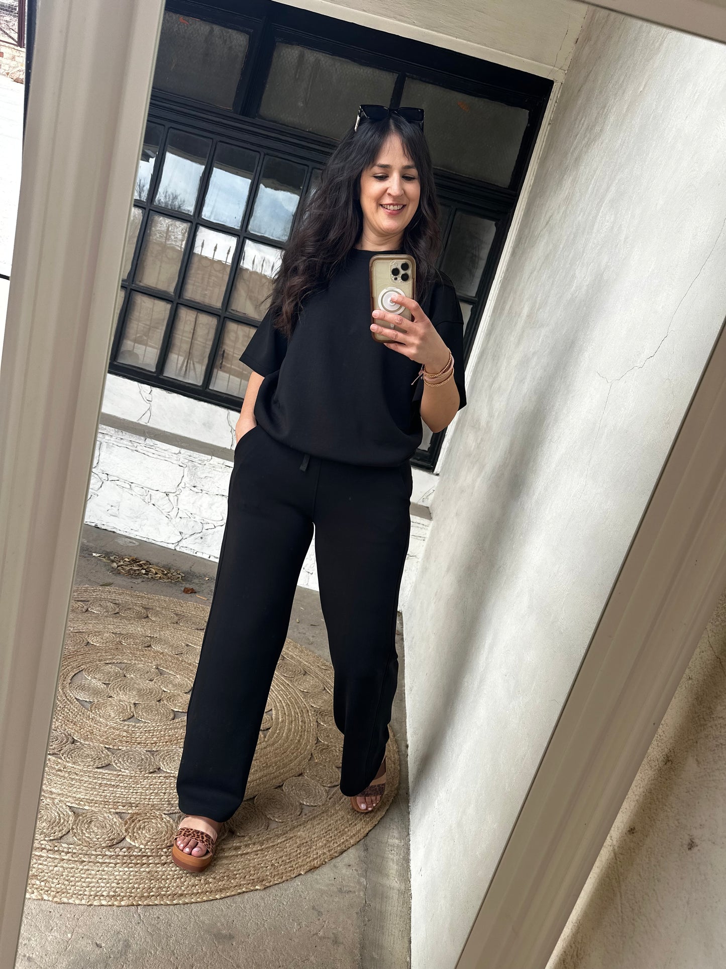 Luxe Scuba Set | Short Sleeve Top + Pants | Black