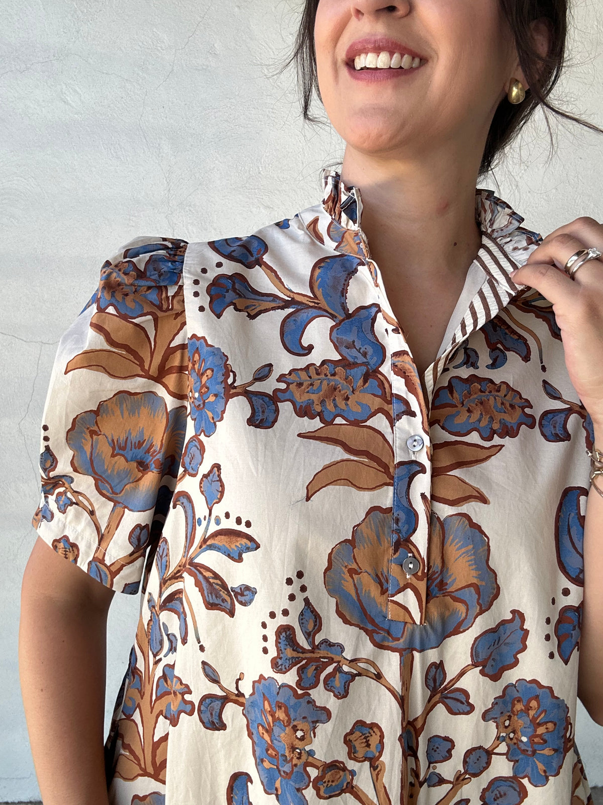 Fancy Floral Short Sleeve Mini Dress | Ecru