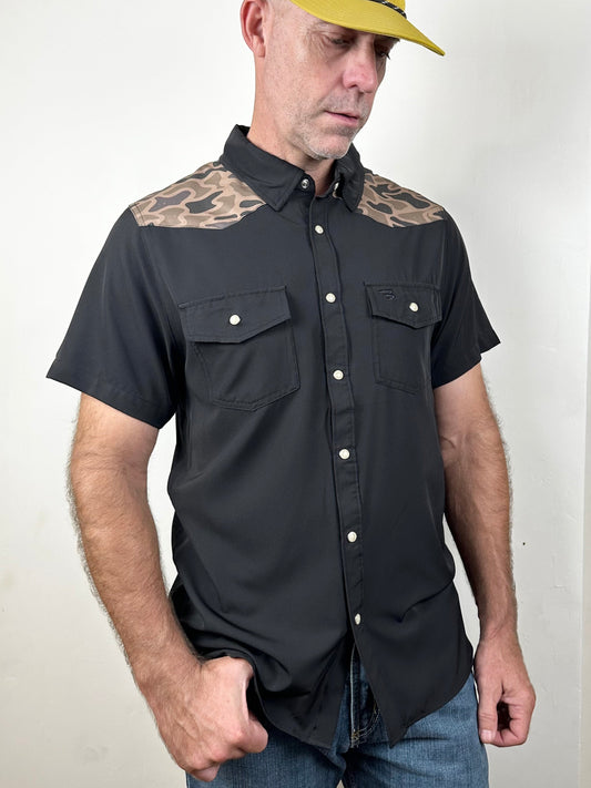 Burlebo | Performance Western Shirt | Deer Szn | Black + Gauge Camo