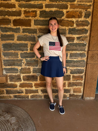 High Waist Mini Pleat Skort | Navy