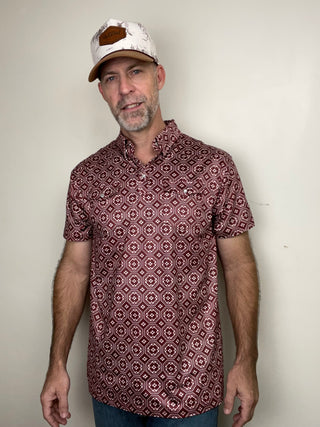 Red Dirt Hat Co. | Short Sleeve Polo | Maroon Floral