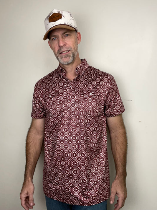 Red Dirt Hat Co. | Short Sleeve Polo | Maroon Floral