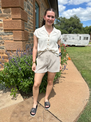 Stripe Elastic Shorts | Cream + Mocha