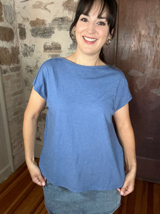 Slub Oversized Short Sleeve Top | Slate Blue