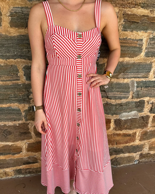 Sweetheart Midi Dress | Red + Cream
