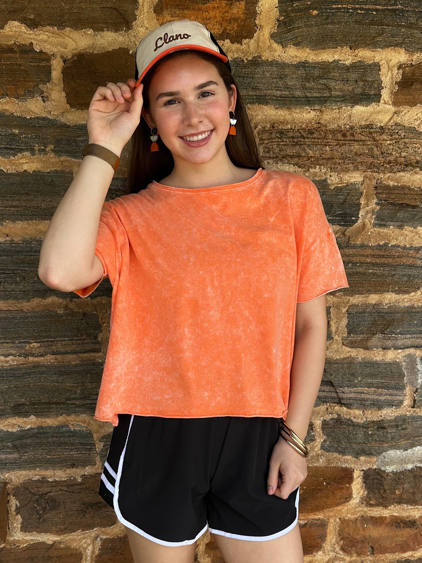 Game Day Washed Cotton Short Sleeve Top | Orange