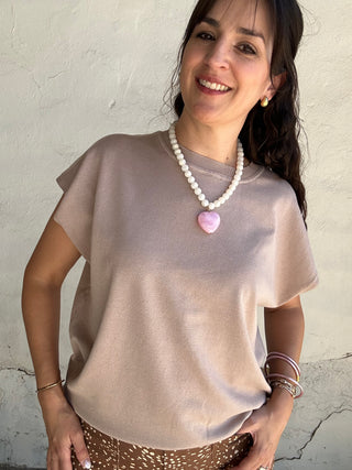 Round Neck Short Sleeve Sweater Ash Mocha