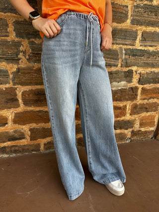 Drawcord Denim Pants | Light Wash | Inseam 30"